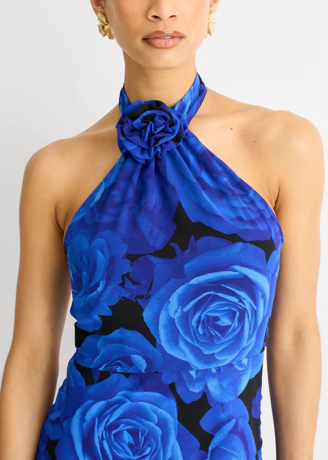 Gini London Gini London Women's Blue Floral Occasion Halter Maxi Dress - 3