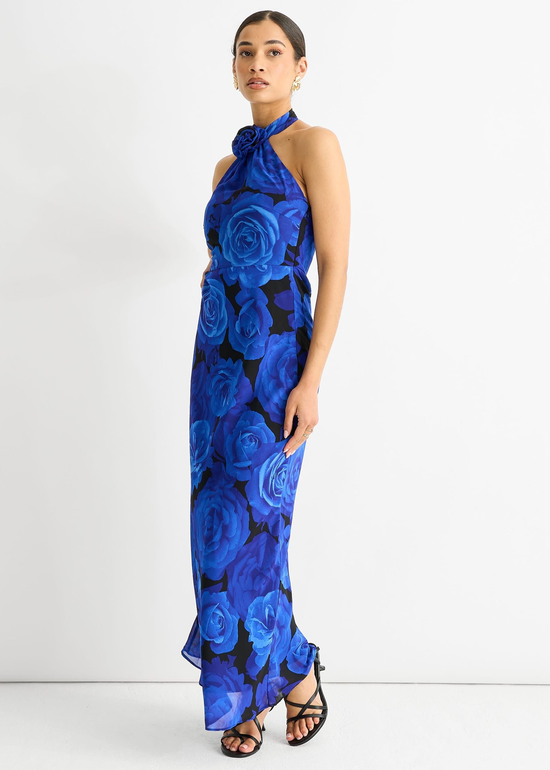 Gini London Gini London Women's Blue Floral Occasion Halter Maxi Dress - 4