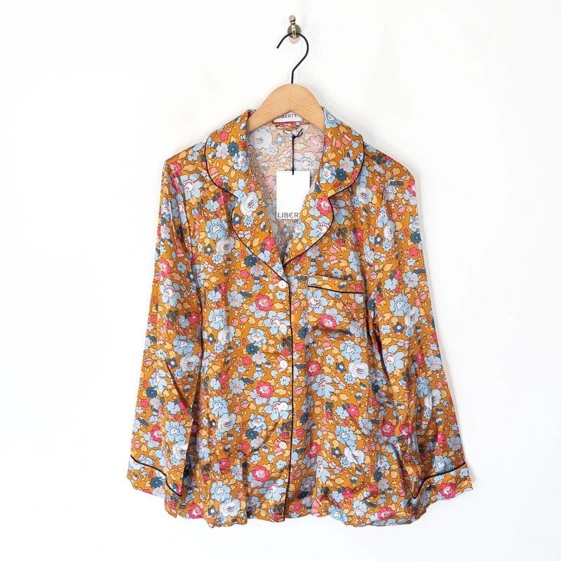 Liberty Betsy Silk Pyjama Shirt Top in Orange Floral