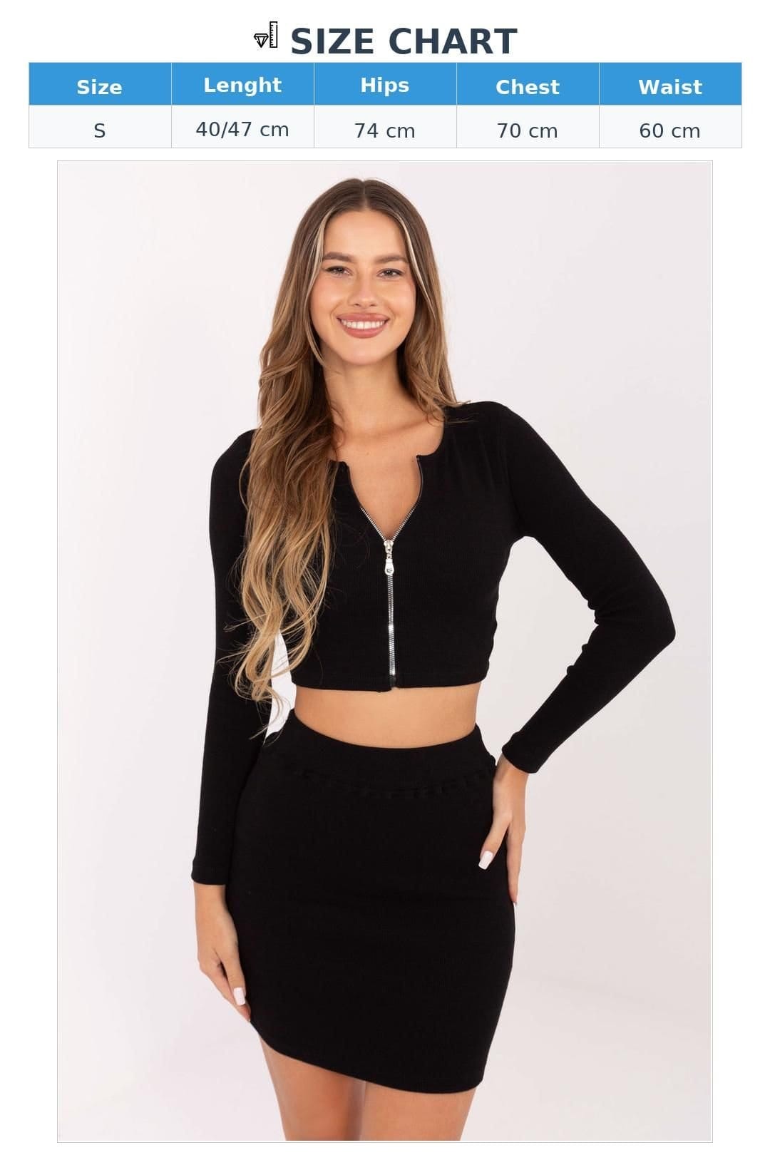 Love Lace Love Lace Women's Striped Cotton Elastane Blouse Skirt Set Style 215858 in Black - 4