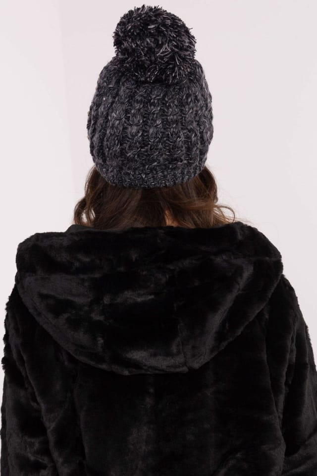 Love Lace Love Lace Women's Elegant Beanie with Zircon Embellishments & Fluffy Pom Pom in Dark Grey - 3