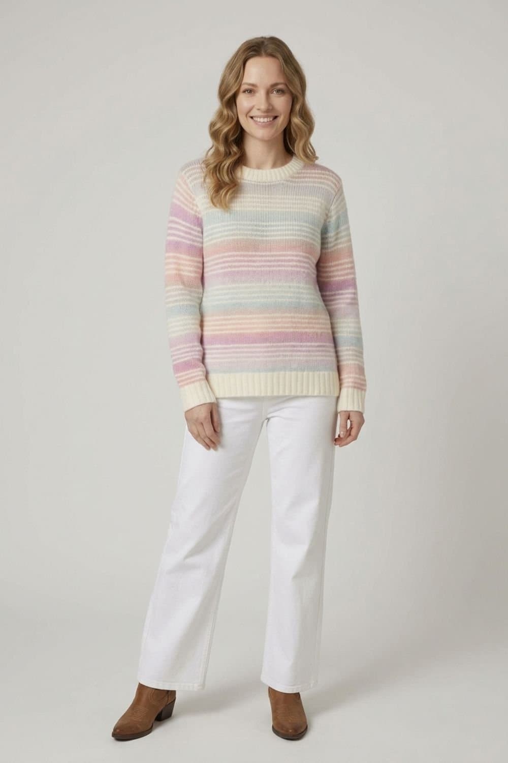 Izabel London Izabel London Women's Striped Texture Long Sleeve Jumper in White