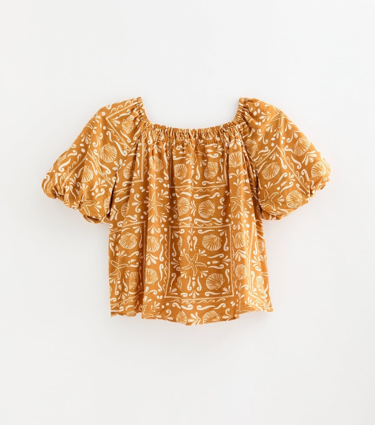 New Look Women's Plus Size Orange Shell Print Puff Sleeve Blouse Curves New Look