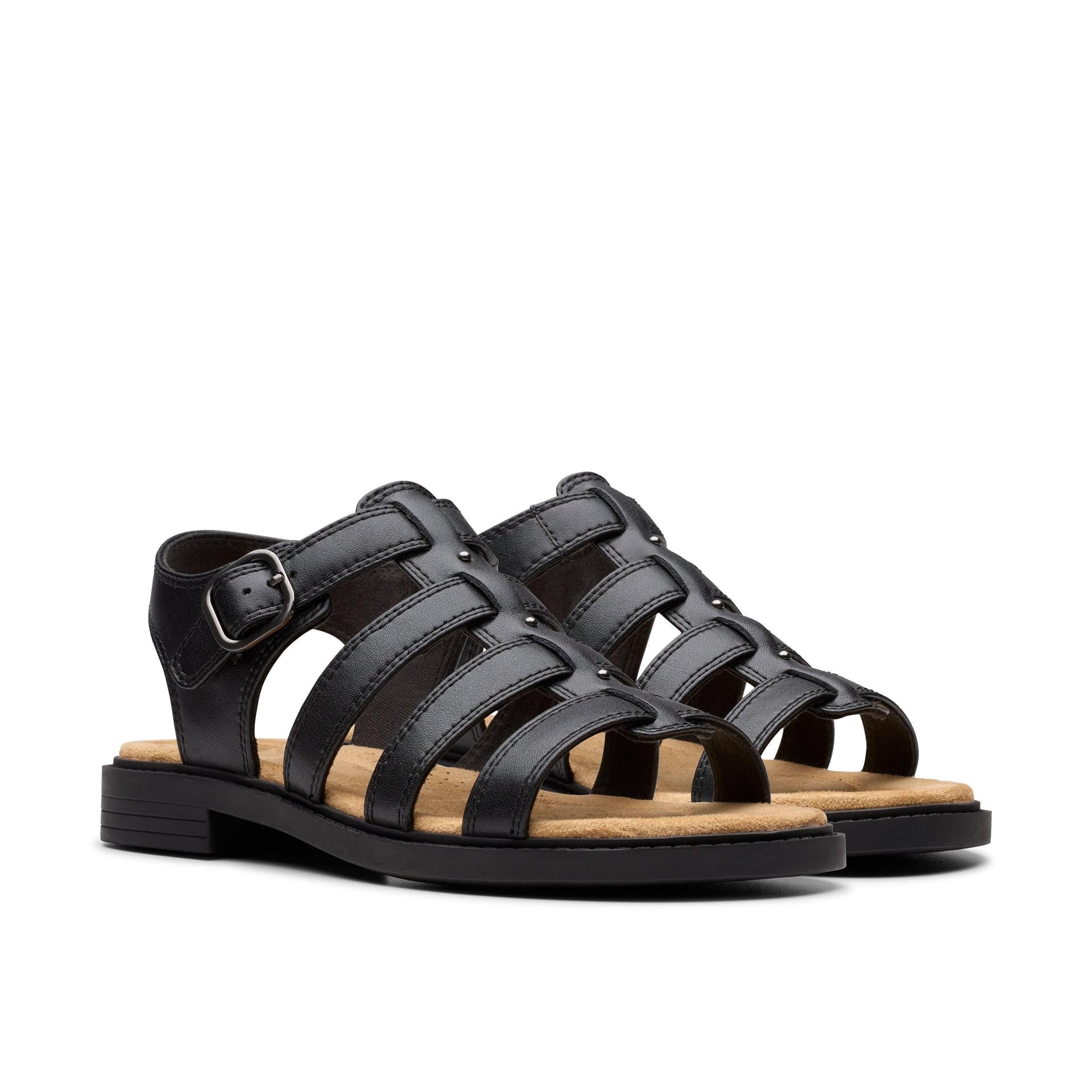 Clarks Clarks Women's Trivanni Lux Black Leather Flat Sandals - 4