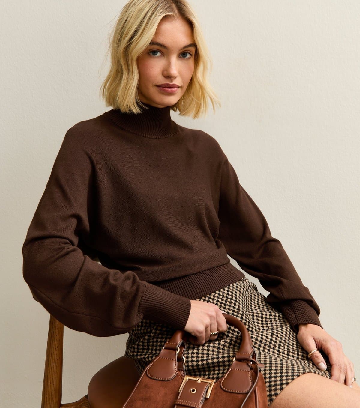 New Look Women's Dark Brown High Neck Batwing Jumper New Look