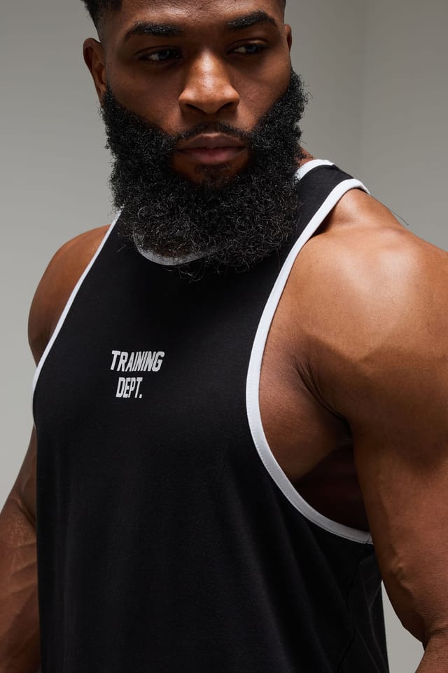 Training Dept. Training Dept. Men's Training Dept Regular Fit Ringer Stringer Vest in Black - 3
