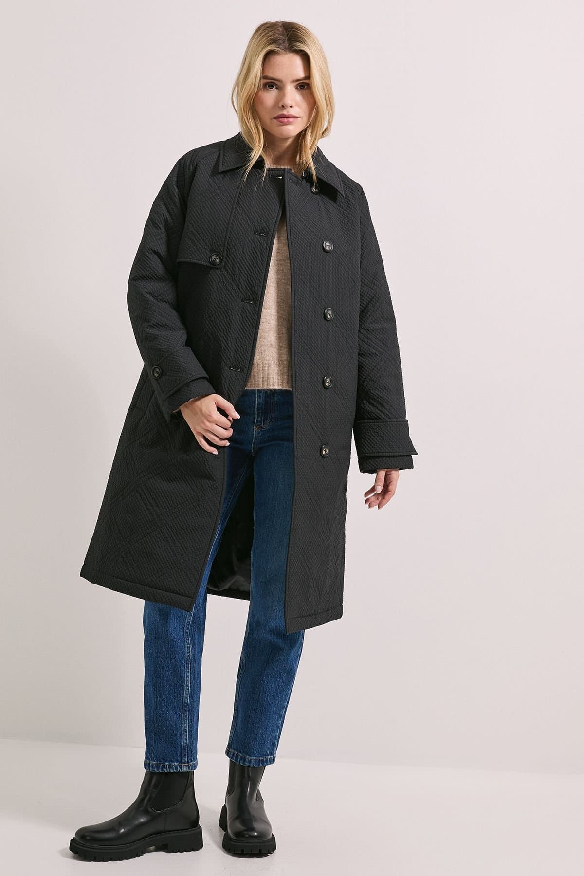 Dorothy Perkins Dorothy Perkins Women's Collar Detail Quilted Midi Coat in Black
