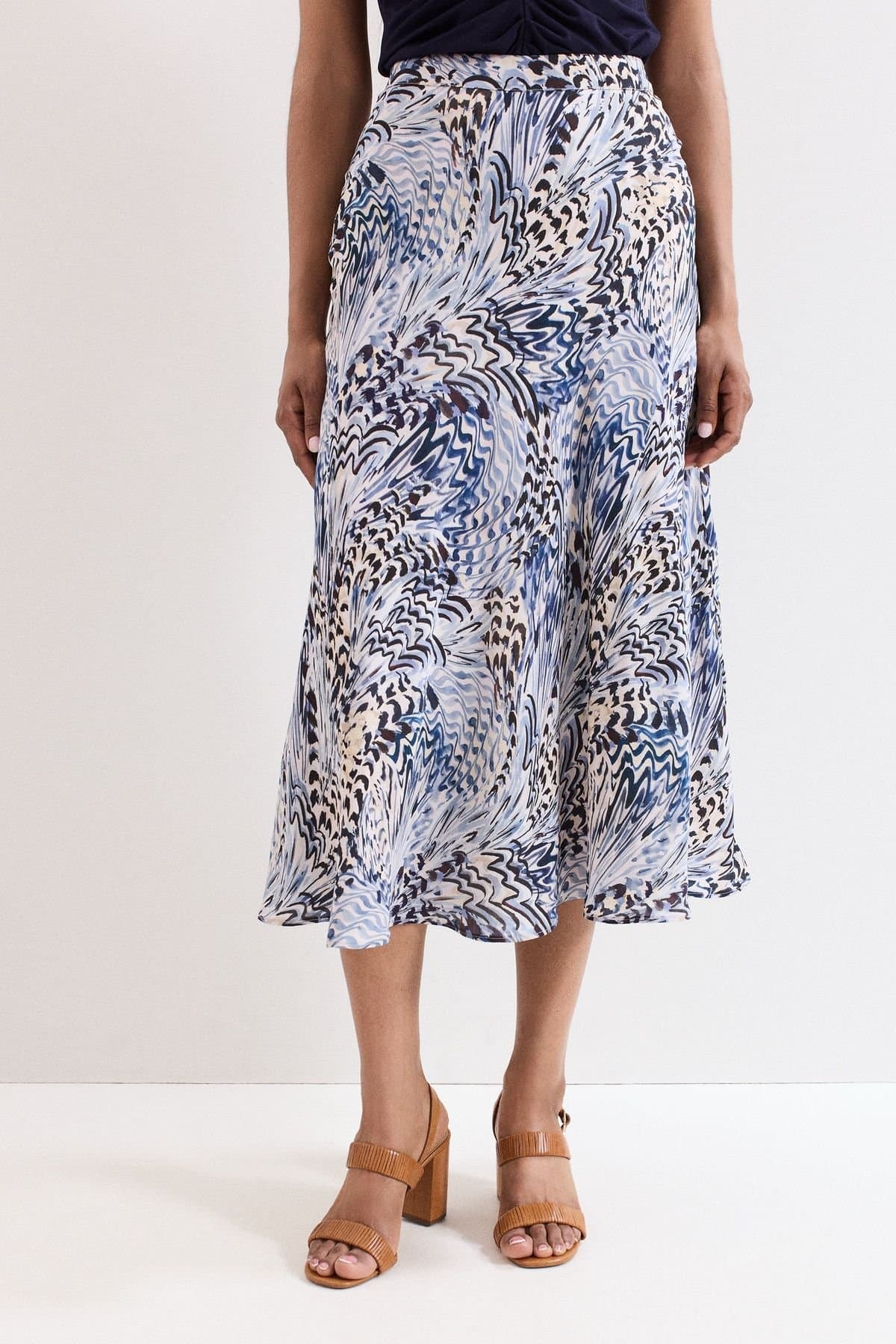Phase Eight Phase Eight Light Blue Animal Print Midi Skirt