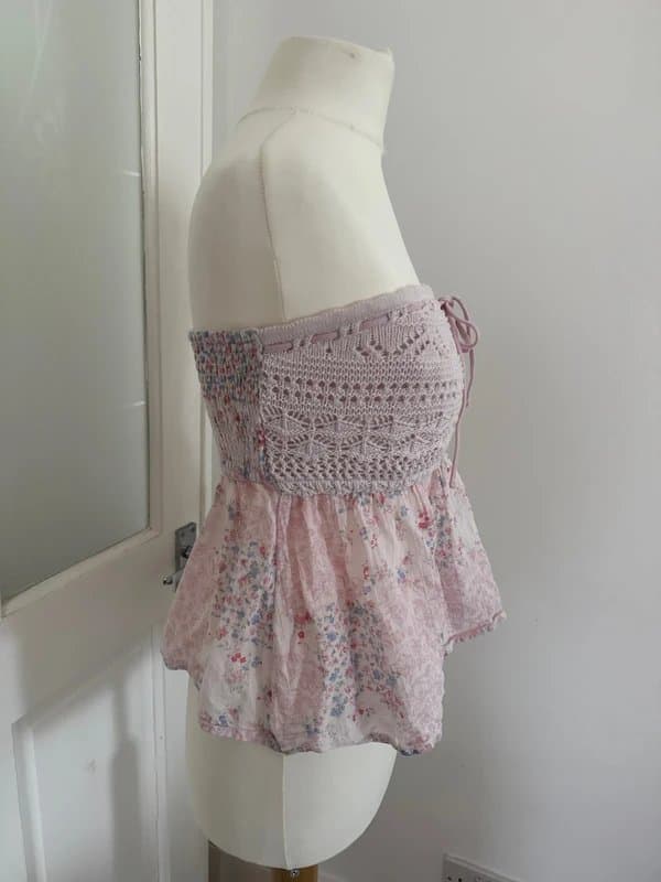 Hollister Hollister Pink Floral Crochet Strapless Peplum Top Size M