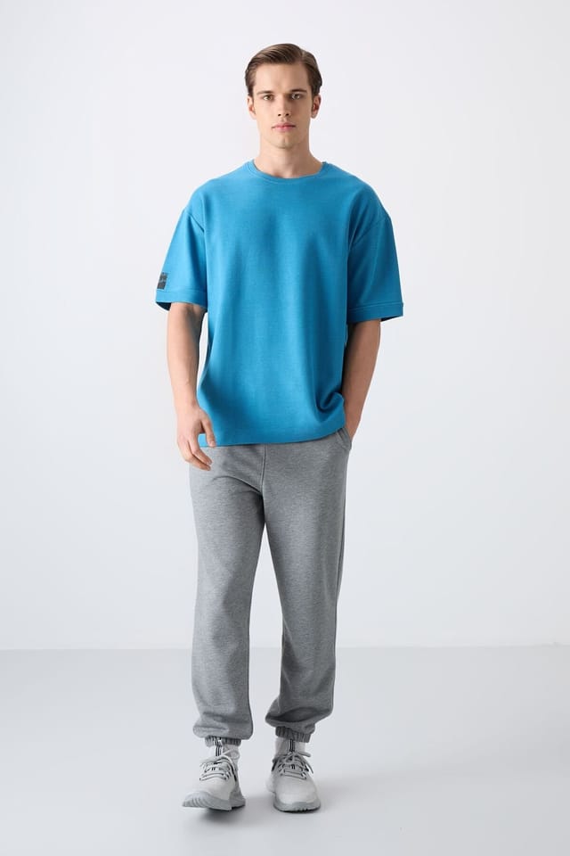 Tommy Life Tommy Life Men's Oversized Crew Neck T-Shirt With Patch in Blue - 3