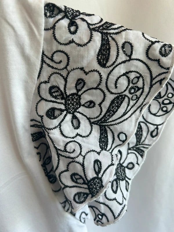 Zara Zara White Cotton T-Shirt with Embroidered Ruffle Sleeves - Size L (UK 12) - 1
