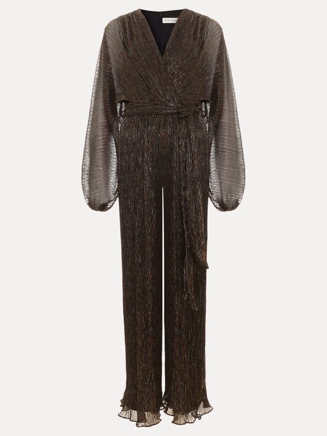 Phase Eight Phase Eight Women's Rachel Plisse Metallic Jumpsuit in Metallic Gold - 2