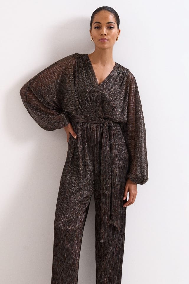 Phase Eight Phase Eight Women's Rachel Plisse Metallic Jumpsuit in Metallic Gold - 3