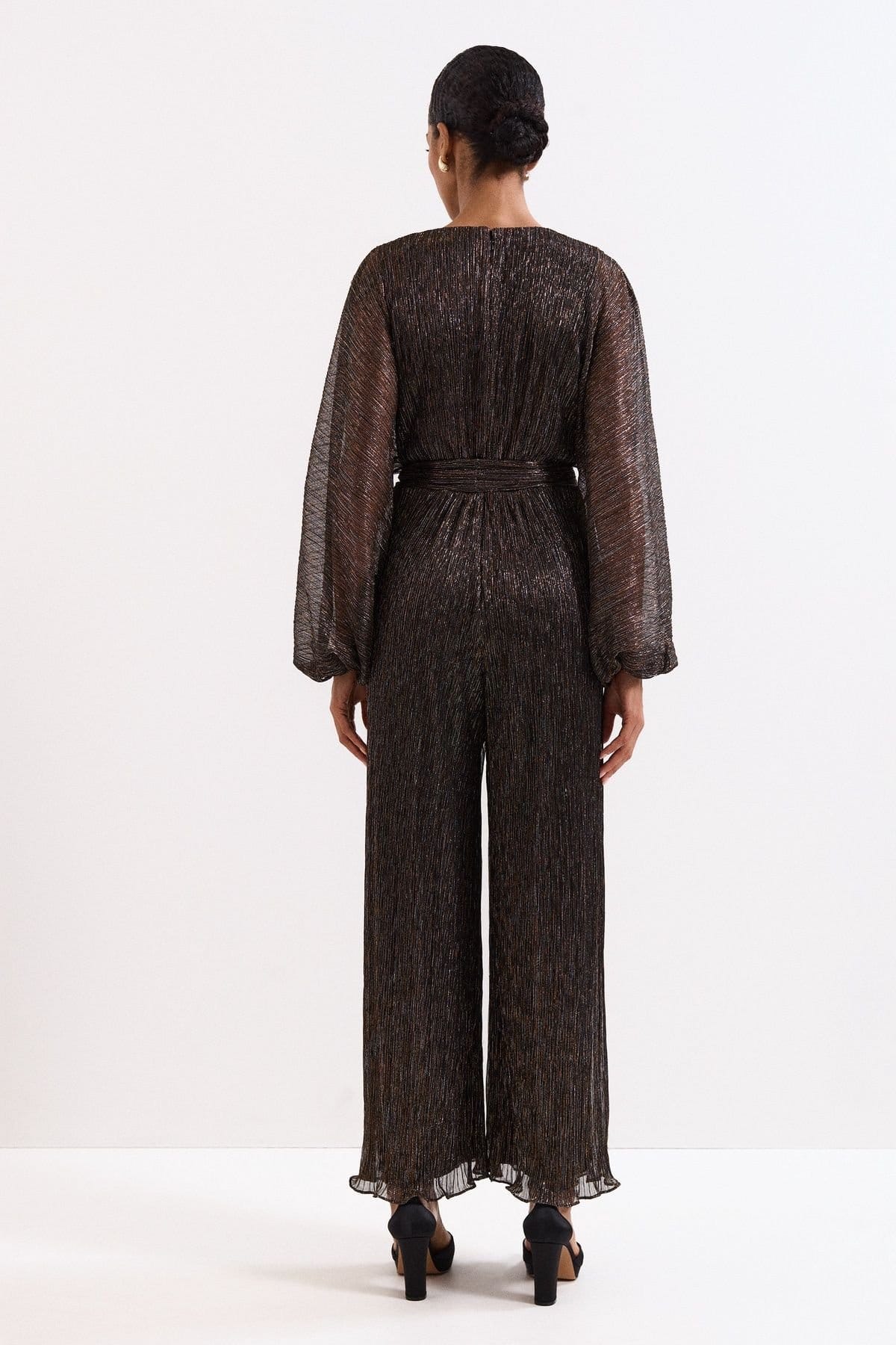 Phase Eight Phase Eight Women's Rachel Plisse Metallic Jumpsuit in Metallic Gold - 4