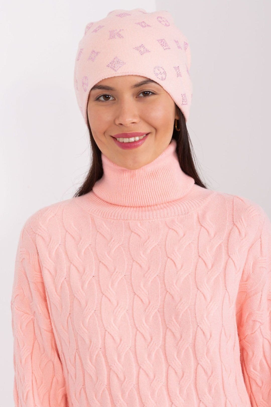Love Lace Love Lace Women's Warm Winter Cashmere Beanie Hat with Decorative Rhinestones Trim in Pink - 4