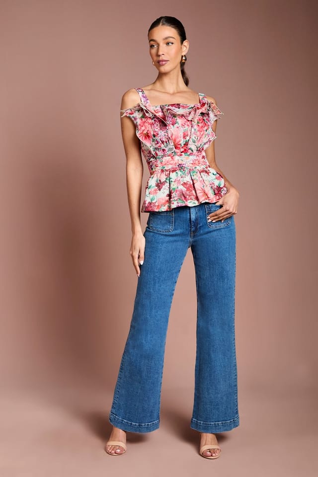Coast Coast Women's Organza Floral Ruffle Fan Detail Top in Sage - 2