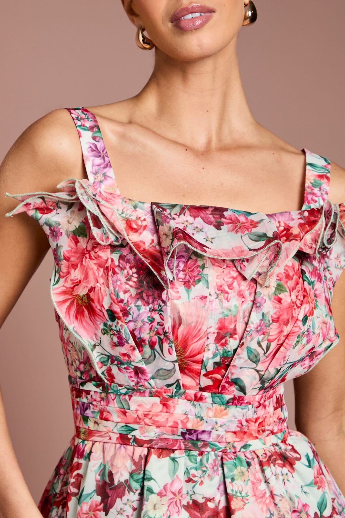 Coast Coast Women's Organza Floral Ruffle Fan Detail Top in Sage - 4