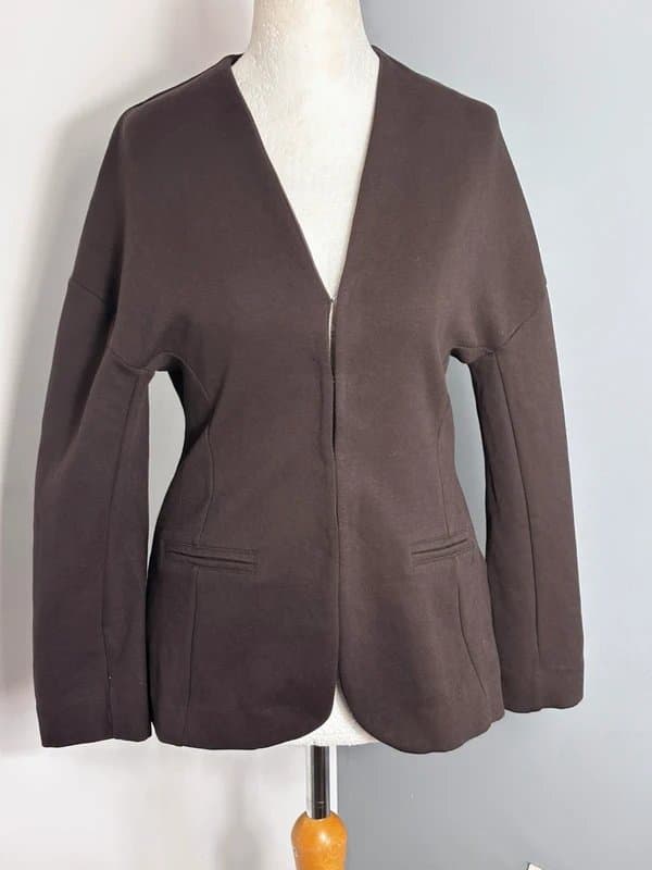 Zara Zara Brown Collarless Blazer Jacket Size M New With Tags Smart Casual M17