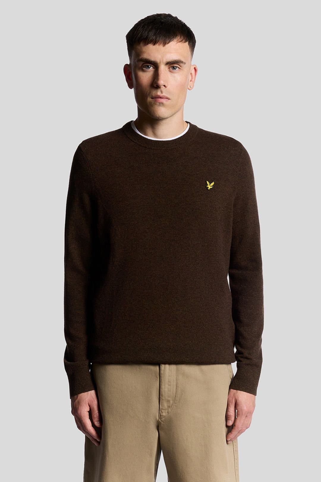 Lyle & Scott Lyle & Scott Men's Lambswool Blend Crew Neck Jumper Bottle Brown Marl