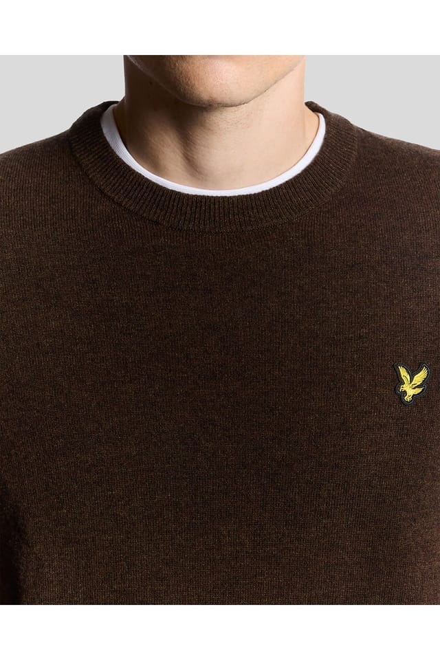 Lyle & Scott Lyle & Scott Men's Lambswool Blend Crew Neck Jumper Bottle Brown Marl - 3