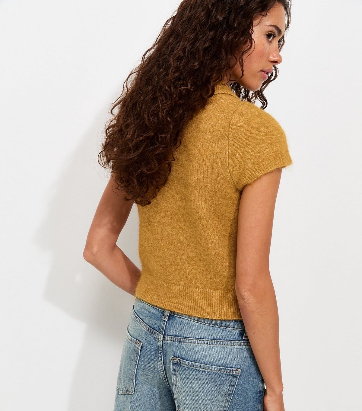 New Look Women's Dark Yellow Brushed Knit Short Sleeve Polo Top New Look - 4