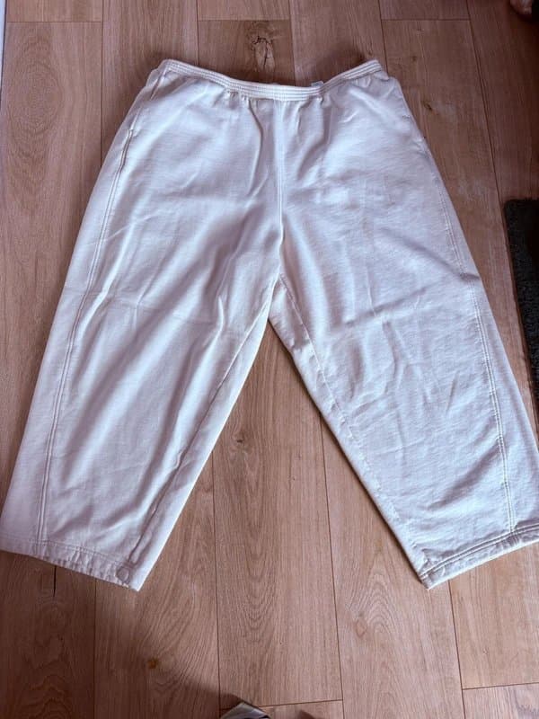 Marks & Spencer M&S 100% Cotton Cream Wide Leg Joggers UK 22 Oversized Lounge Sweatpants
