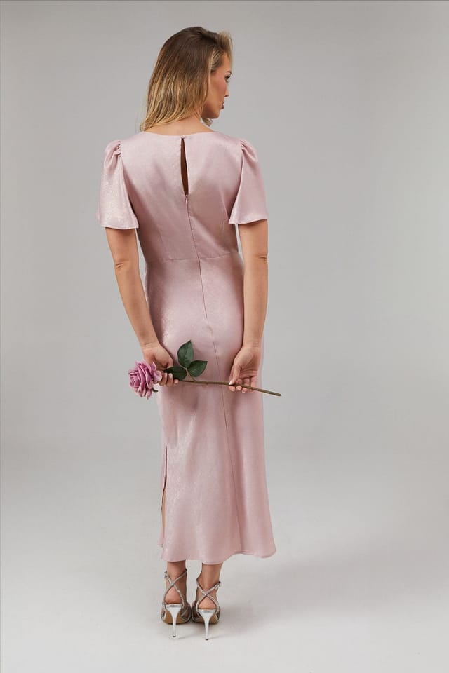 Oasis Oasis Women's Shimmer Chiffon Twist Front Bridesmaid Dress in Blush - 3