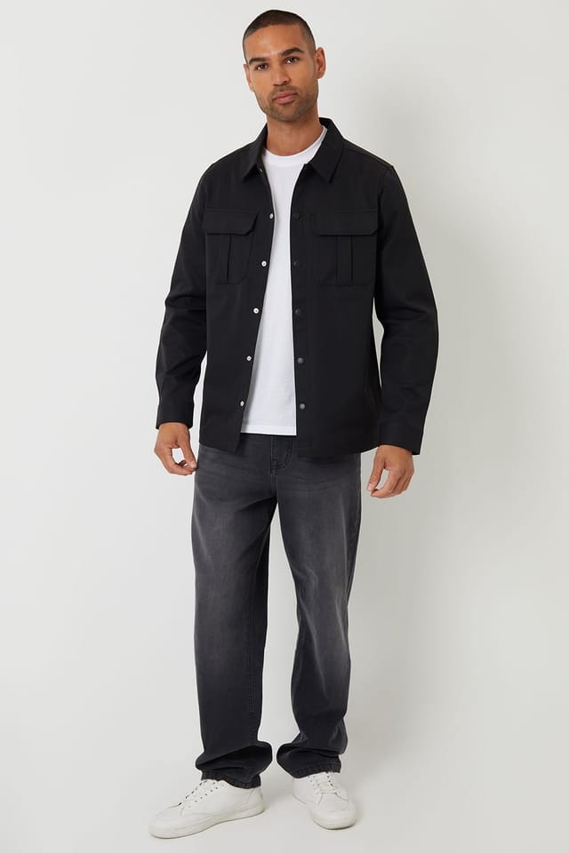 Threadbare Threadbare Men's Cargo Pocket Twill Shacket in Black - 3