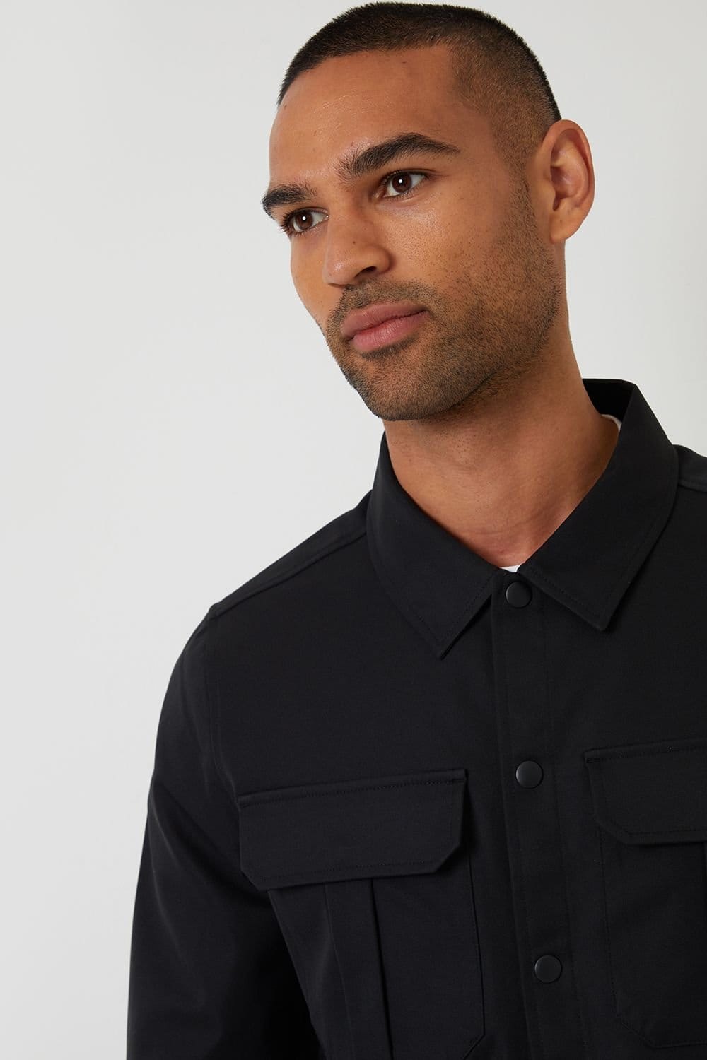 Threadbare Threadbare Men's Cargo Pocket Twill Shacket in Black - 4