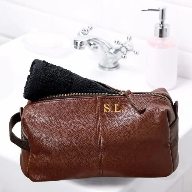 Duncan Stewart Duncan Stewart Personalised Men's Wash Bag & Face Towel Set in Brown - 2