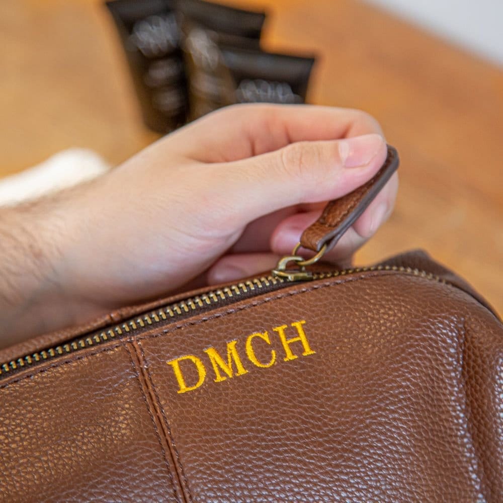 Duncan Stewart Duncan Stewart Personalised Men's Wash Bag & Face Towel Set in Brown - 4