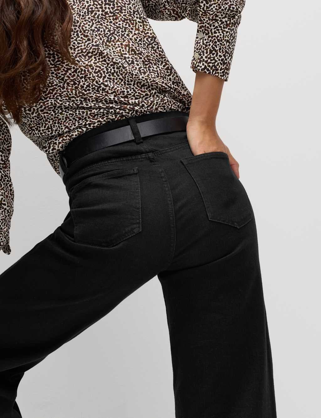 Marks & Spencer M&S Black Stretch Denim Wide-Leg Jeans
