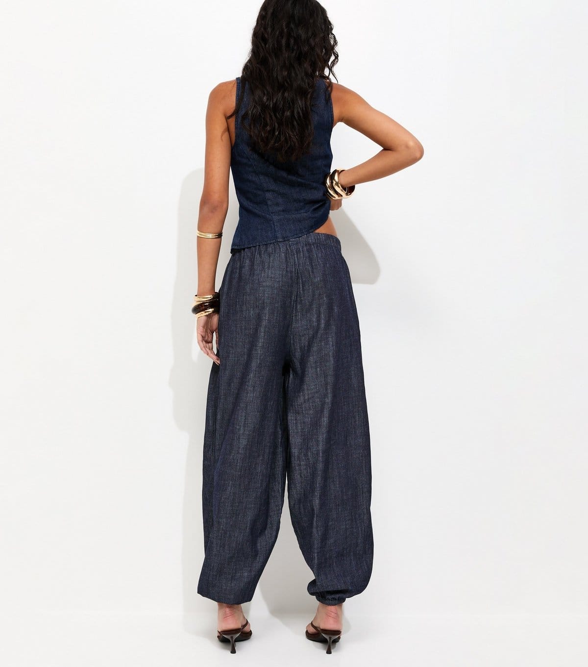 New Look Women's Navy Denim Tapered Balloon Leg Trousers New Look - 4