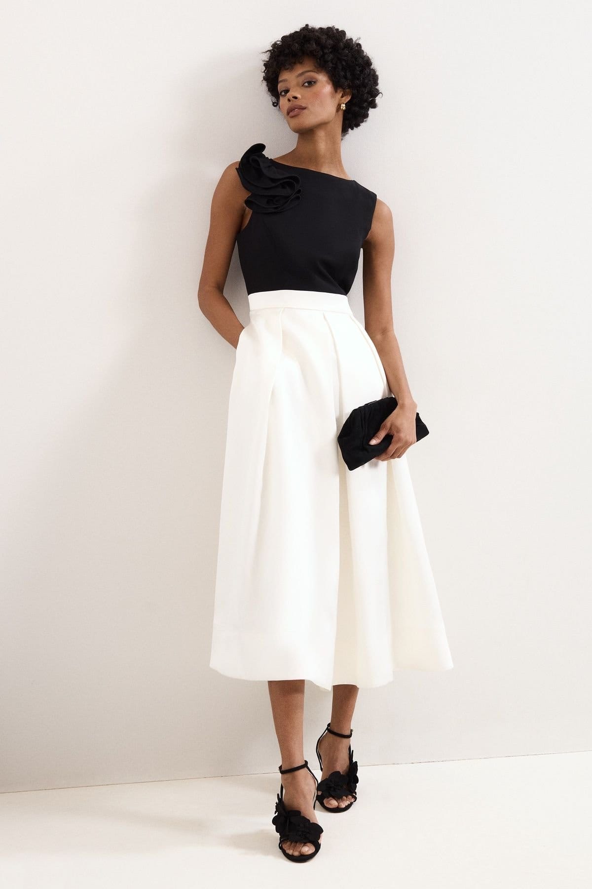 Phase Eight Black & White Satin Midi Dress