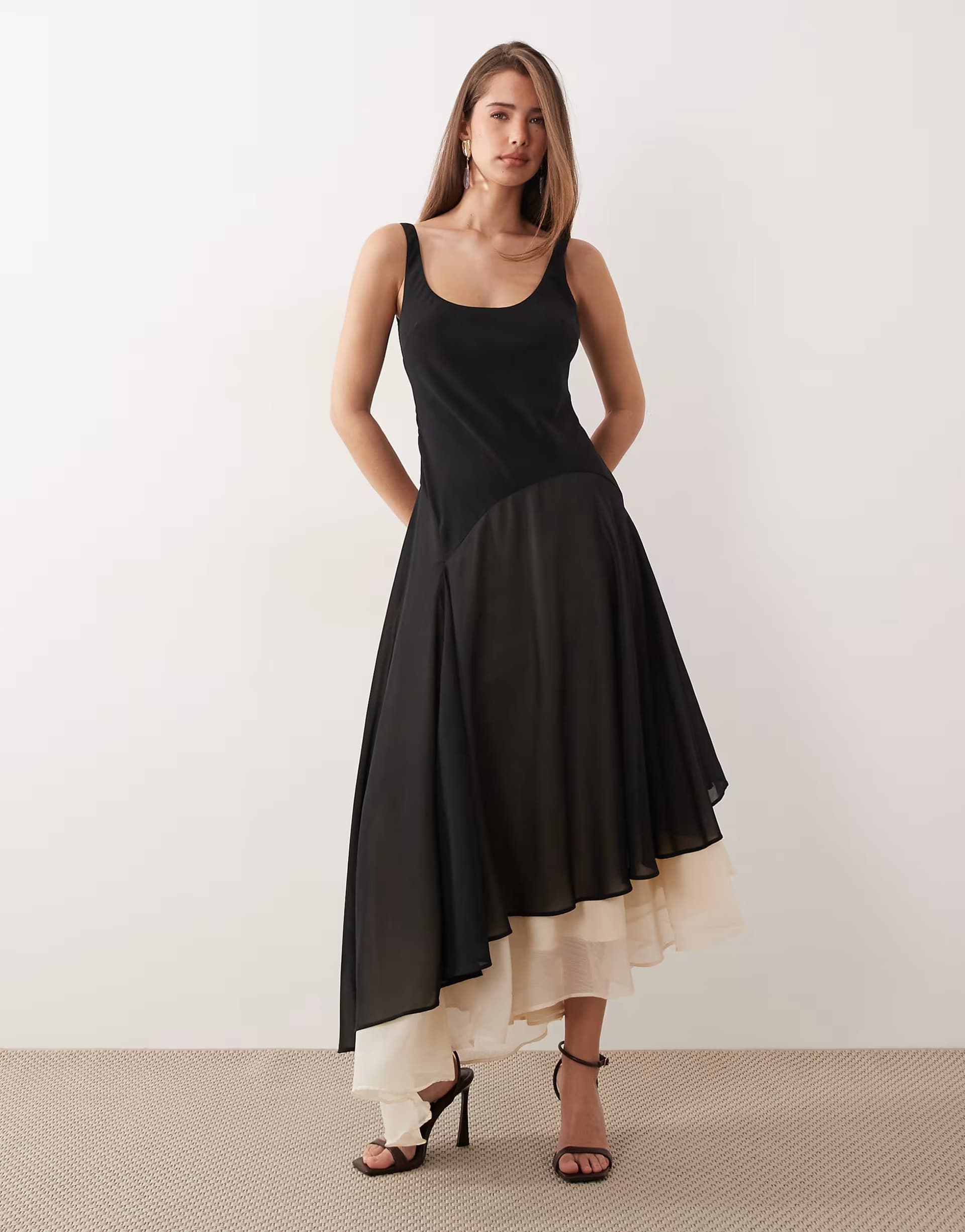 ASOS ASOS DESIGN bias cut bodice and full hem skirt with double layer in mono