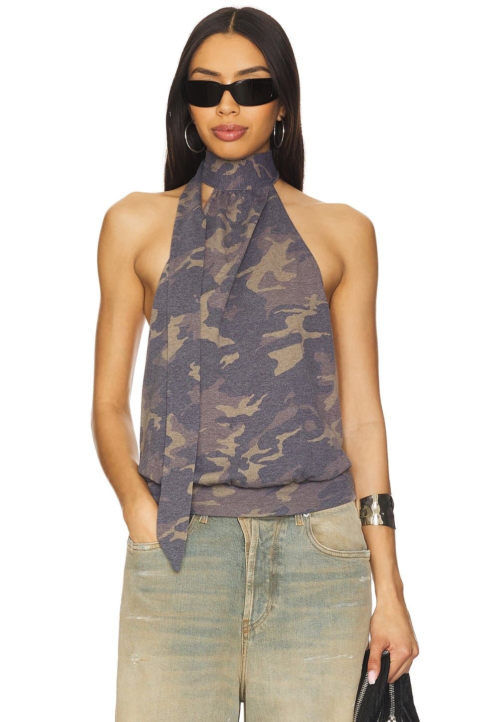 revolve Draped Top With Scarf Detail in Grey