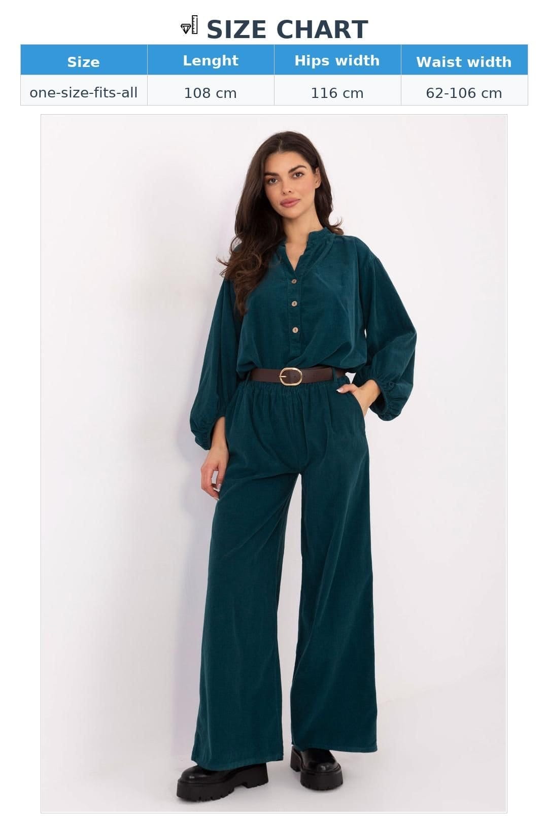 Love Lace Love Lace Women's Italy Corduroy High Waist Wide Leg Pants in Green - 4