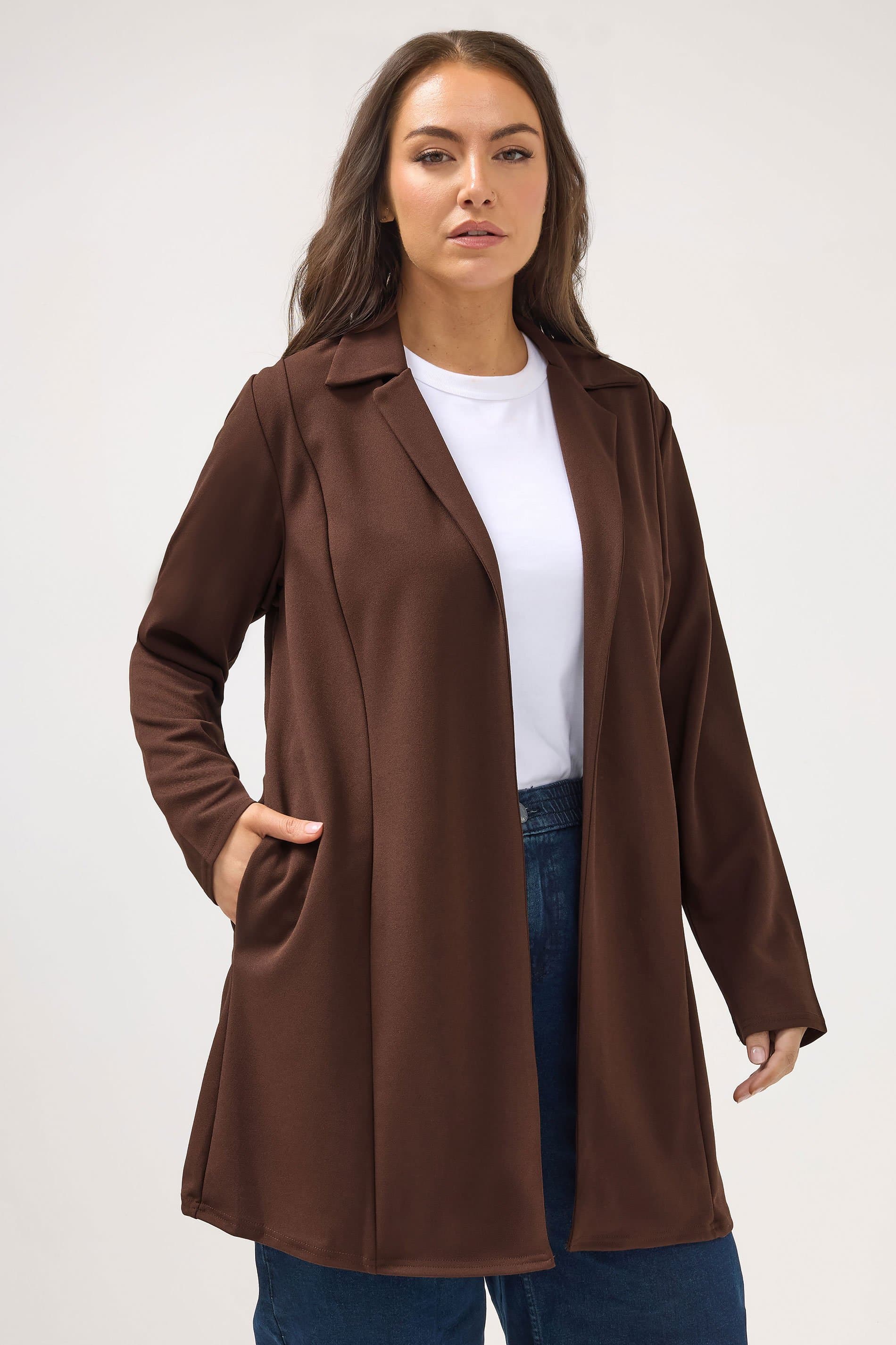 Yours Plus Size Chocolate Brown Longline Blazer