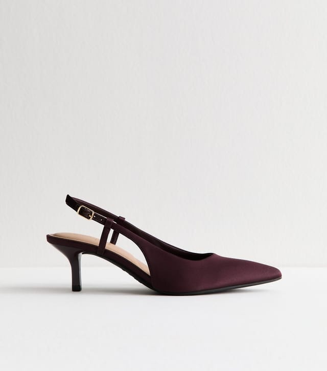 New Look Women's Burgundy Satin Slingback Pumps Vegan New Look - 2