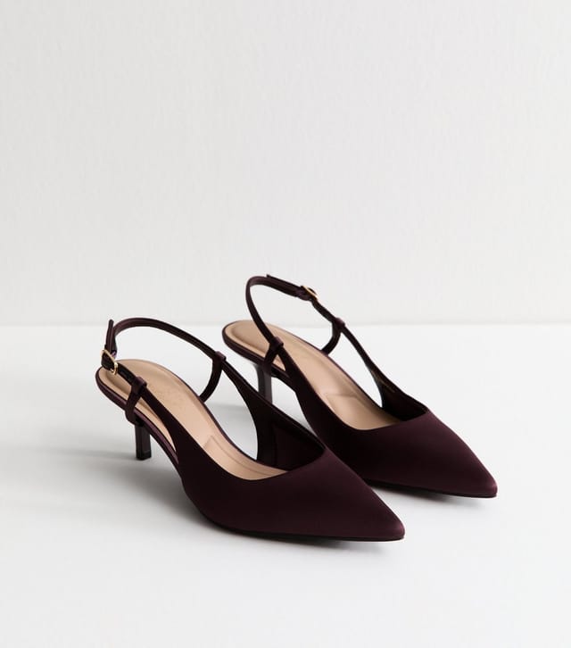 New Look Women's Burgundy Satin Slingback Pumps Vegan New Look - 3
