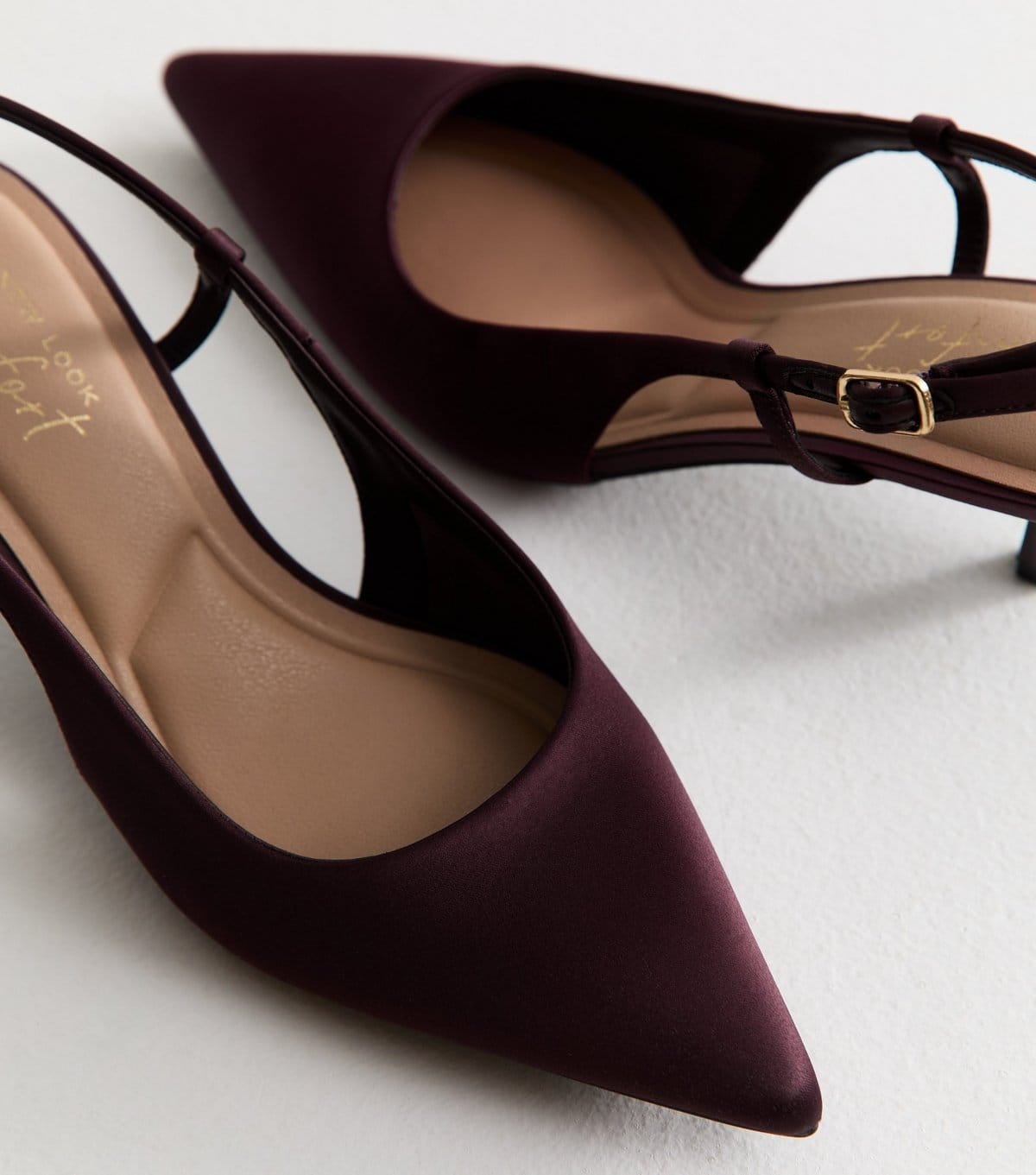 New Look Women's Burgundy Satin Slingback Pumps Vegan New Look - 4