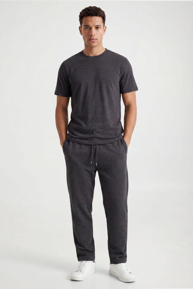 CICAY CICAY Men's Relaxed Fit Crew Neck Cotton T-Shirt in Charcoal - 2