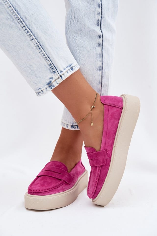 Love Lace Love Lace Women's Suede Platform Moccasins with Rounded Toe for Everyday Style in Pink - 3