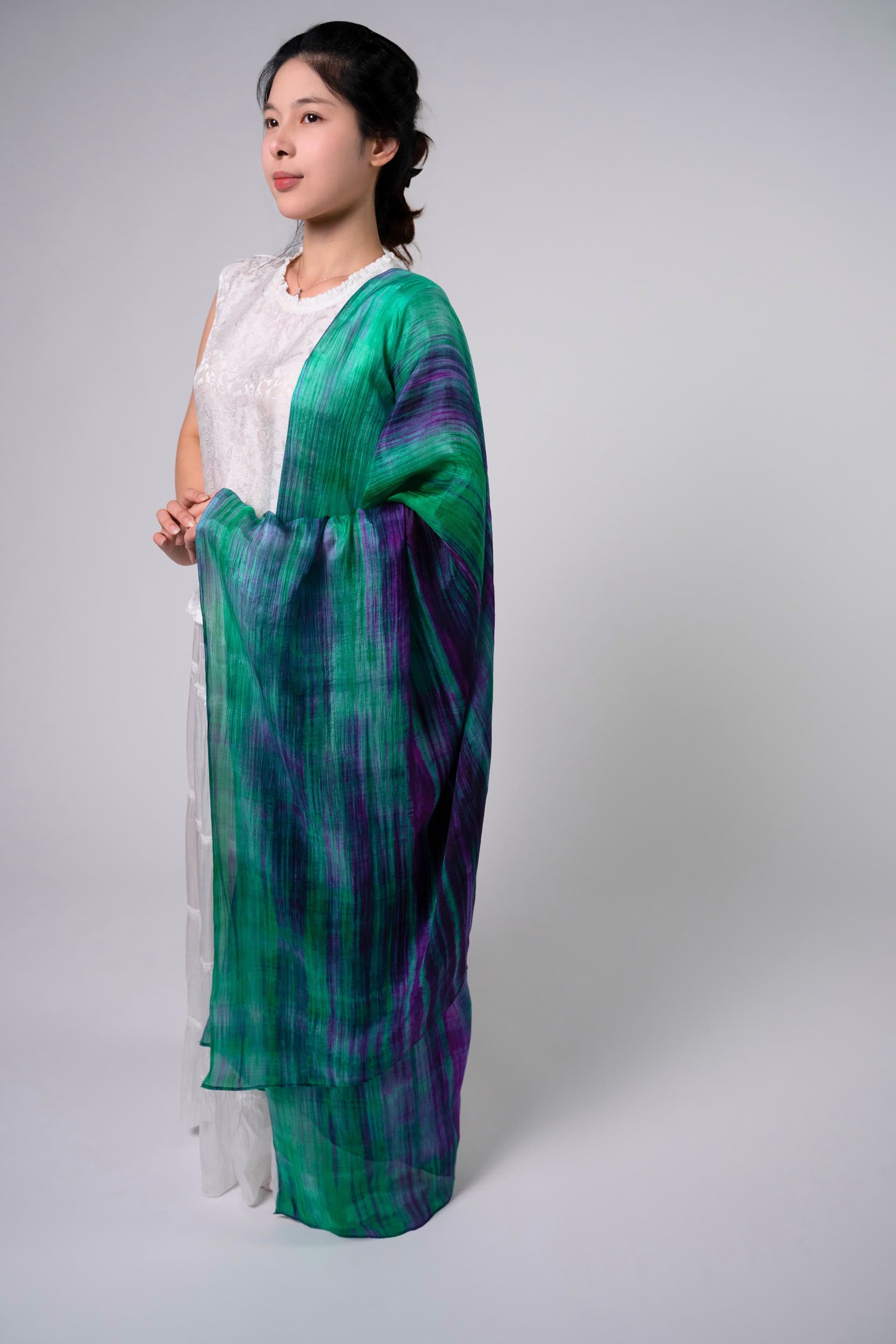 Silk and Bears Silk and Bears Emerald Violet Turquoise Silk Scarf