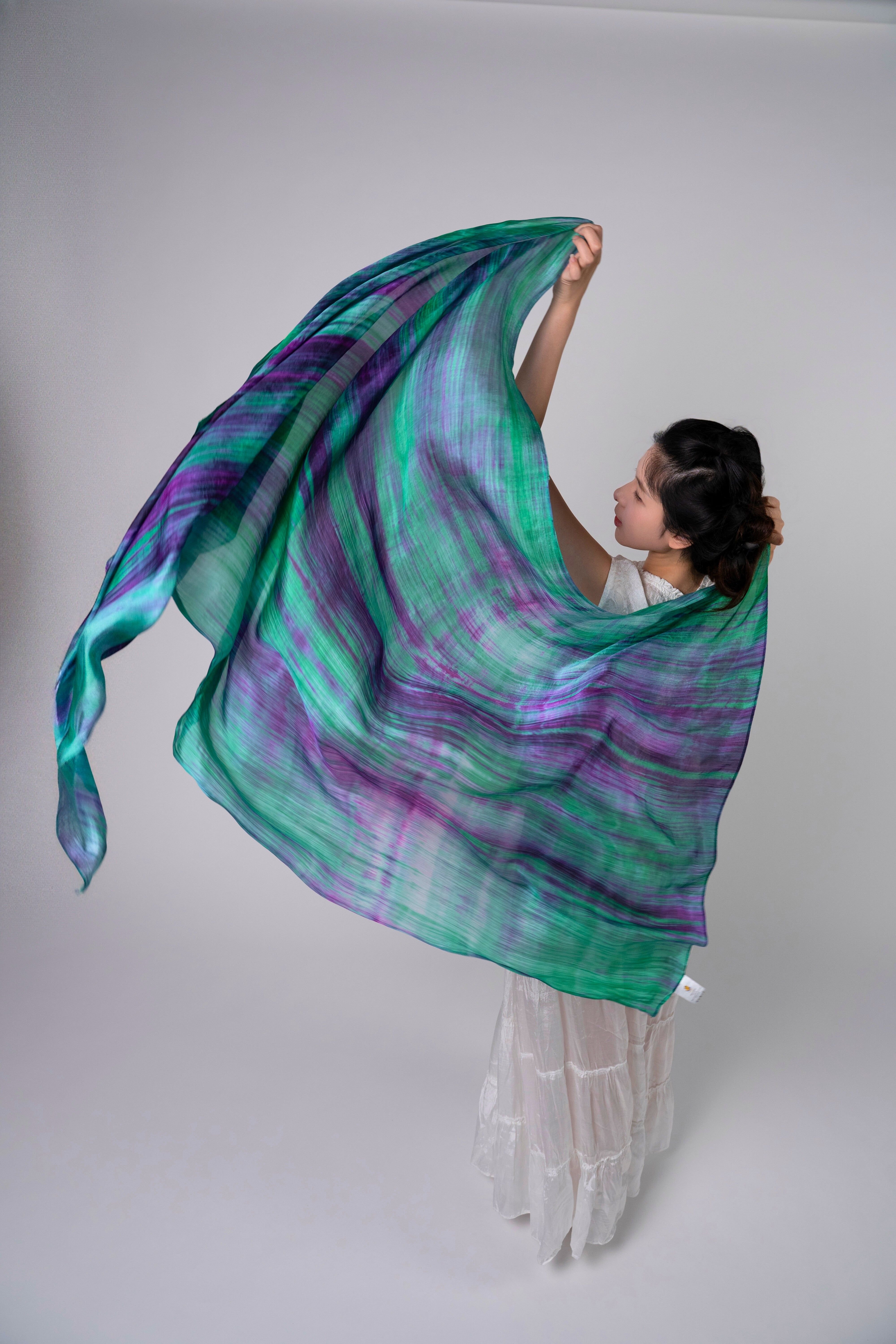 Silk and Bears Silk and Bears Women's Emerald Violet Turquoise Silk Scarf - Hand-Dyed Mulberry Wrap - 3