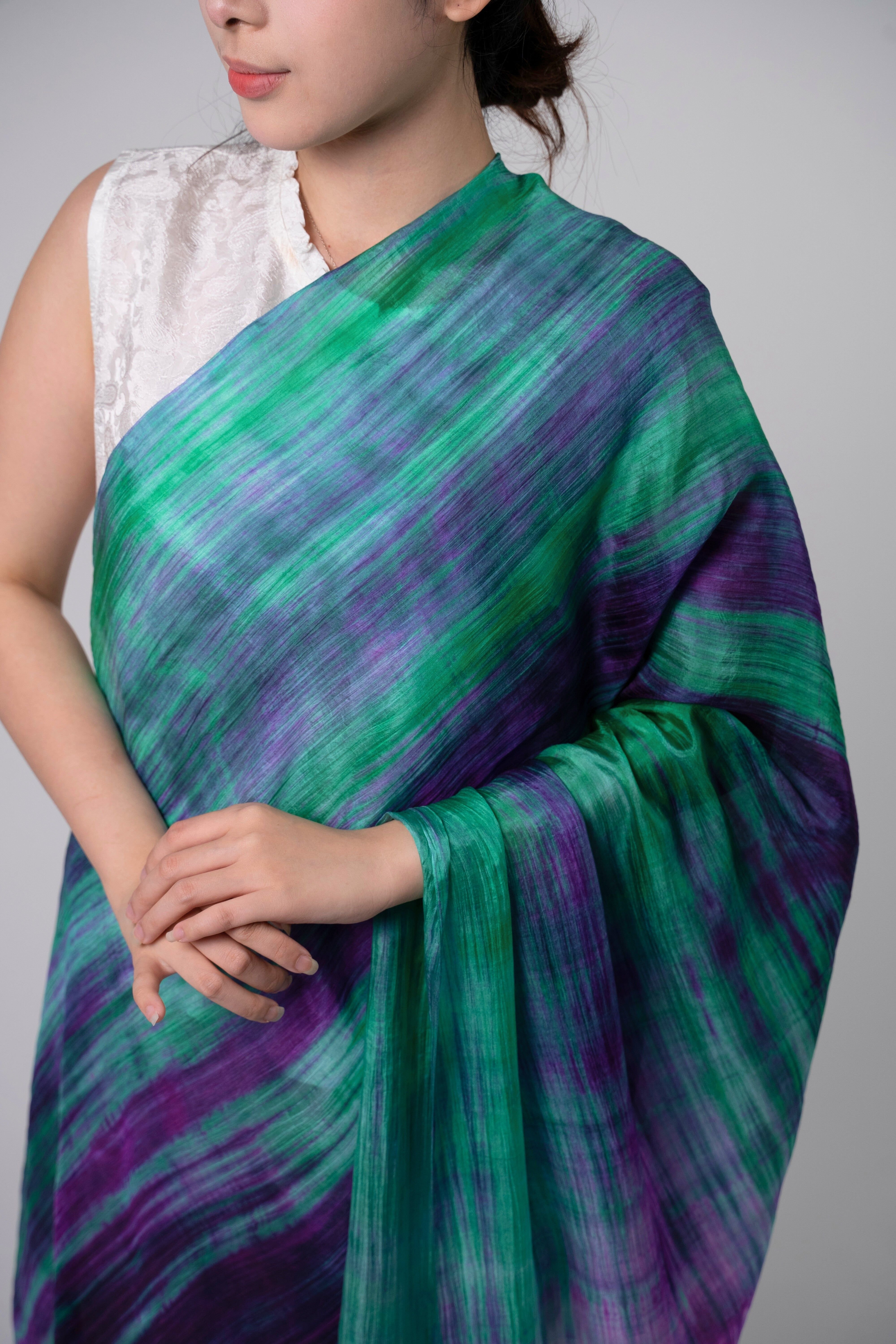 Silk and Bears Silk and Bears Women's Emerald Violet Turquoise Silk Scarf - Hand-Dyed Mulberry Wrap - 4