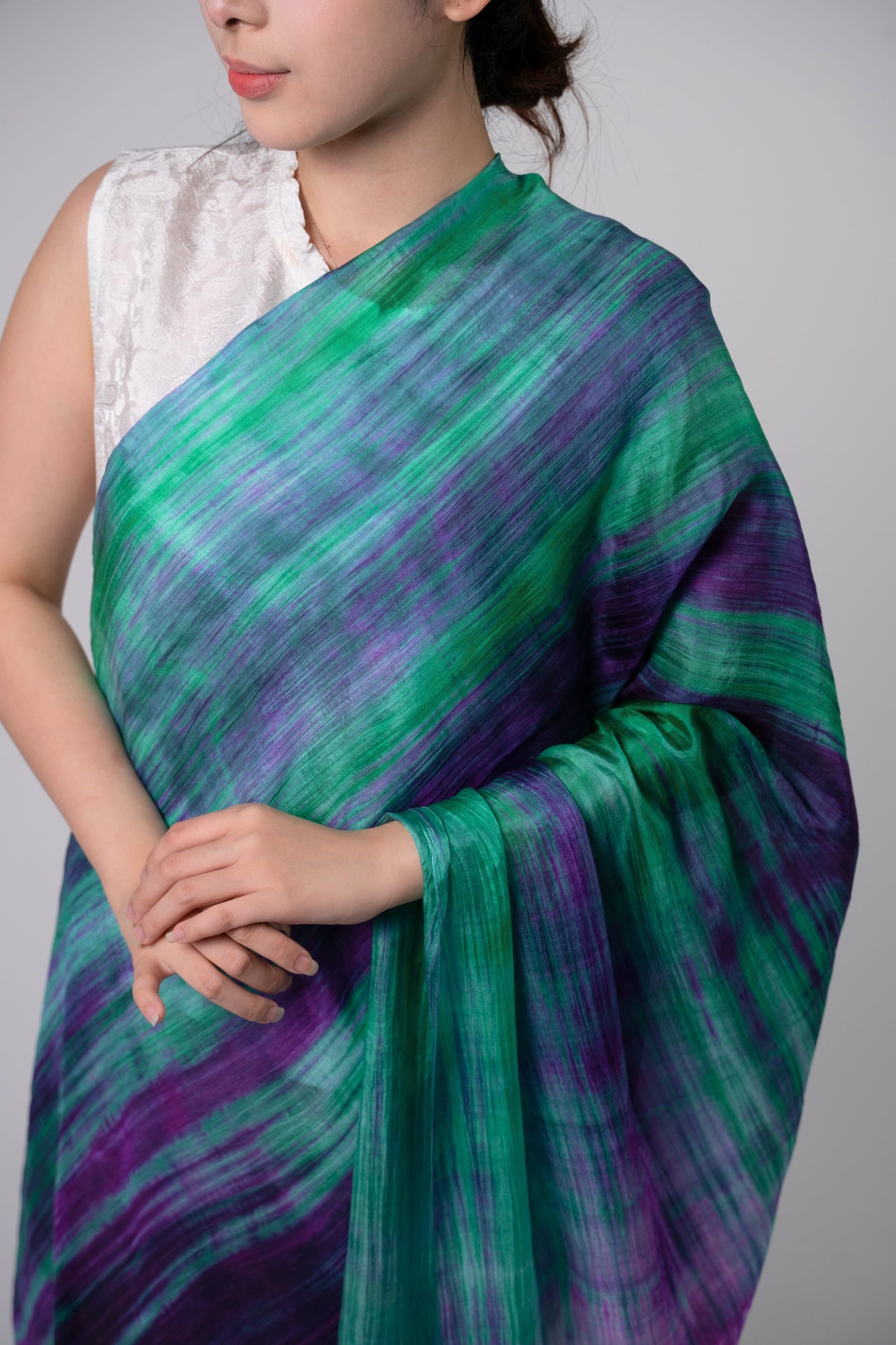 Silk and Bears Silk and Bears Women's Emerald Violet Turquoise Silk Scarf - Hand-Dyed Mulberry Wrap - 4