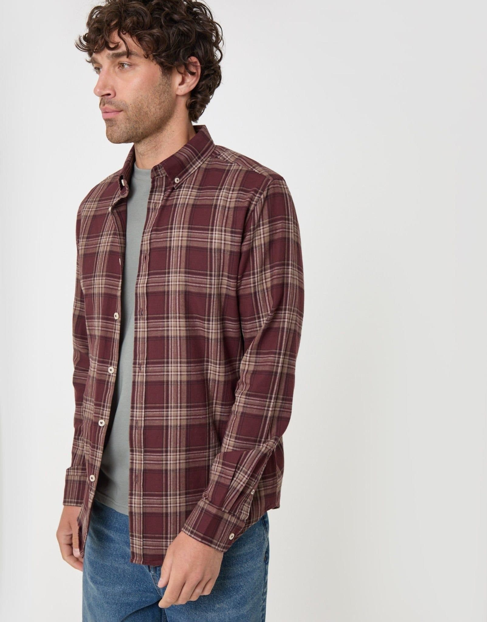 Threadbare threadbare Men's Brushed Cotton Flannel Shirt in Red