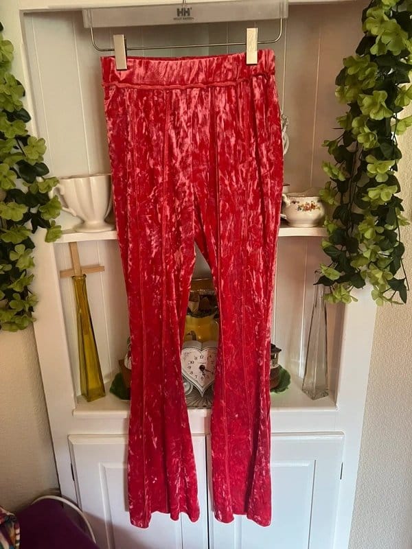 ASOS Red Crushed Velvet Flared Trousers - Y2K Style