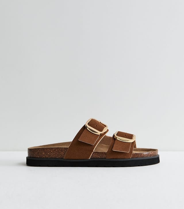 New Look Women's Tan Cork Sole Double Strap Mule Sandals Vegan New Look - 3